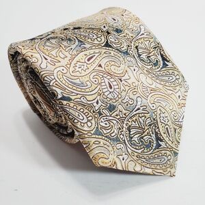 Barry Wang Gold Paisley Pattern Men's Silk Neck Tie Jacquard Fabric 58x3.25"